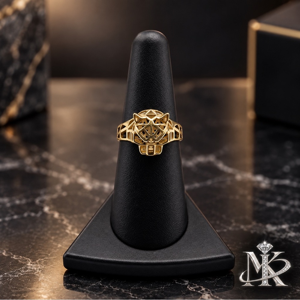 18K 18KT Yellow Gold Panther Head Statement Ring Size 7